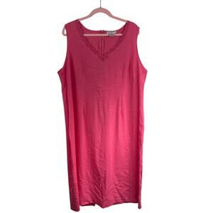 VTG Linen Maxi Sundress Women Sz 2X Pink Coquette Beach Cottage Boho Resort Cool